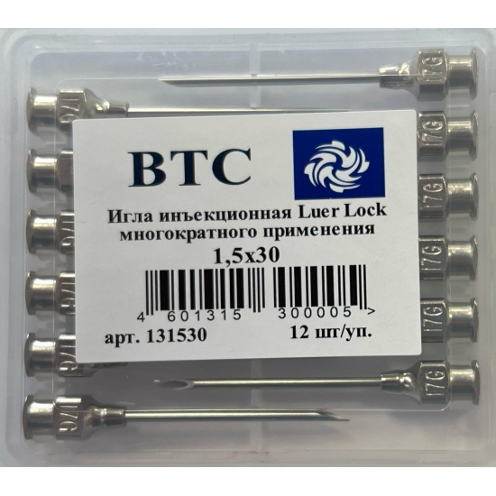 Игла инъекционная ВТС Luer Lock многократного применения 1,5х30